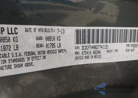 2013 Fiat 500 Pop из США, поврежденный, VIN 3C3CFFAR8DT741151